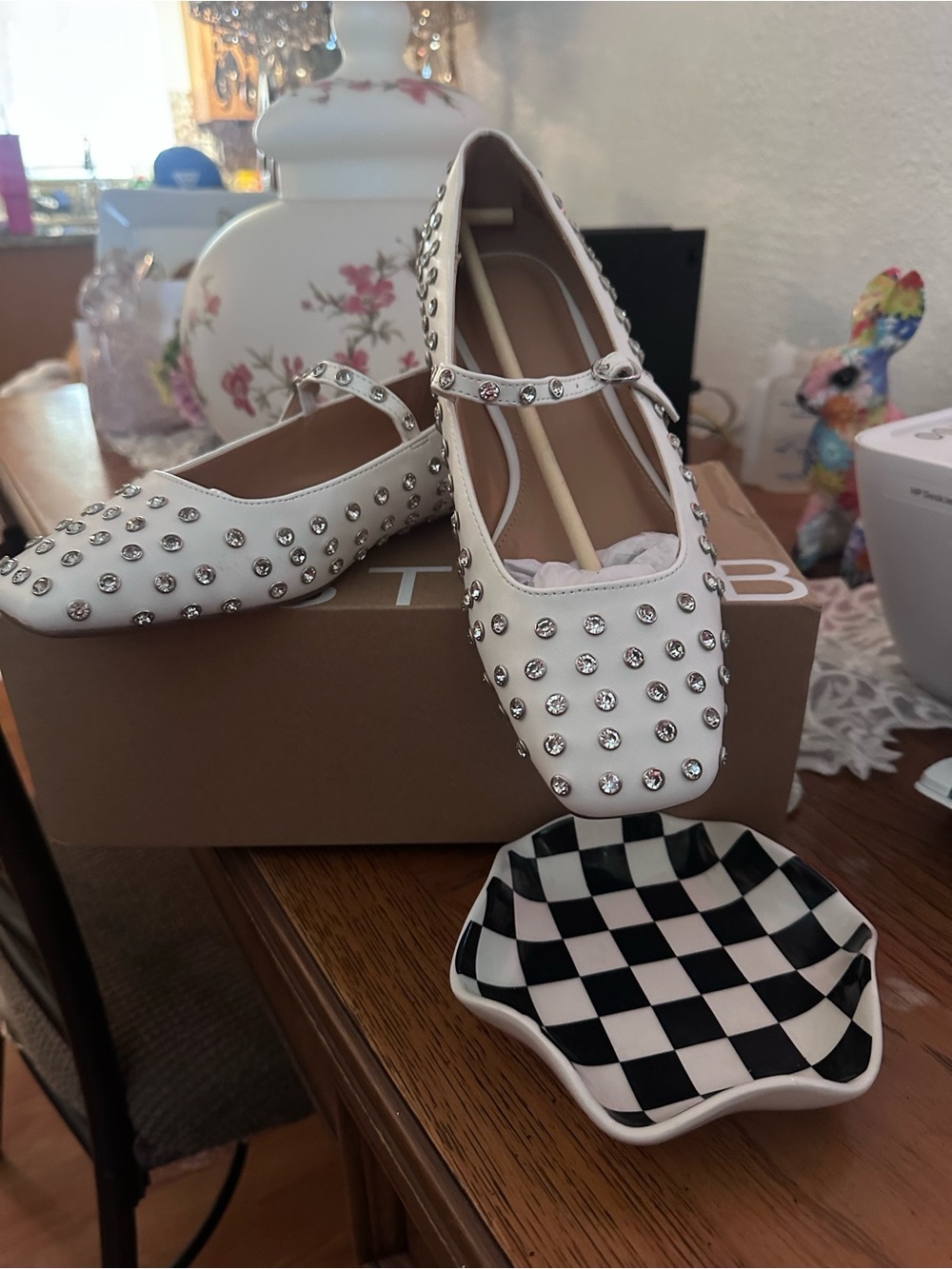 Just Fab New in Box Studded White Mary Jane Flats
